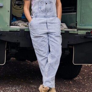Faherty Topsail Striped Denim Overalls Railroad Stripe
